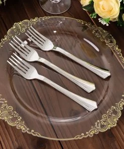 HIER_5460 Disposable Dinnerware 25 Pack - 7" Silver Heavy Duty Plastic Forks, Disposable Silverware