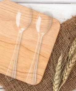 HIER_5460 25 Pack - 7" Clear Classic Heavy Duty Plastic Spoons, Disposable Utensils Disposable Dinnerware