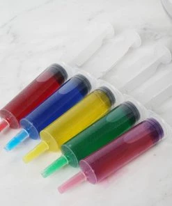 HIER_5460 24 Pack - 1.5oz Cocktail Party Plastic Disposable Jello Shot Syringes, Syringe Shooters With Pump For Adult Beverages