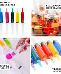 HIER_5460 24 Pack - 1.5oz Cocktail Party Plastic Disposable Jello Shot Syringes, Syringe Shooters With Pump For Adult Beverages
