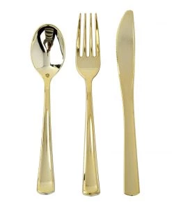 HIER_5460 25 Pack - 7" Metallic Gold Heavy Duty Plastic Spoon, Plastic Utensils