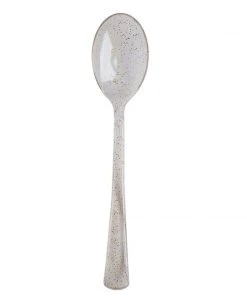 HIER_5460 25 Pack - 7" Clear Gold Glittered Heavy Duty Plastic Spoons, Utensils Disposable Dinnerware