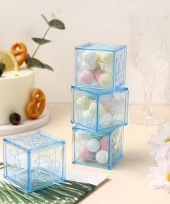 HIER_5320 12 Pack | 2" Blue Fillable Baby Shower Favor Boxes, Party Decoration Blocks