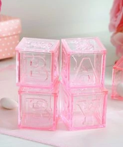 HIER_5320 12 Pack | 2" Pink Fillable Baby Shower Favor Boxes, Party Decoration Blocks