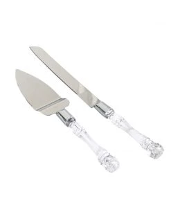 HIER_5320 Stainless Steel Knife & Server Set With Clear Acrylic Handle | Free Gift Box Chargers & Centerpieces