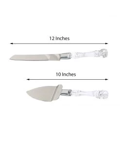 HIER_5320 Stainless Steel Knife & Server Set With Clear Acrylic Handle | Free Gift Box Chargers & Centerpieces