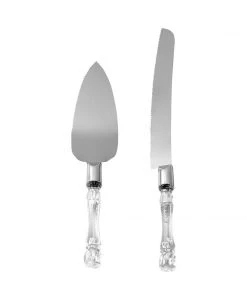 HIER_5320 Stainless Steel Knife & Server Set With Clear Acrylic Handle | Free Gift Box Chargers & Centerpieces