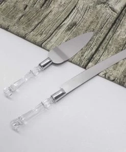 HIER_5320 Stainless Steel Knife & Server Set With Clear Acrylic Handle | Free Gift Box Chargers & Centerpieces