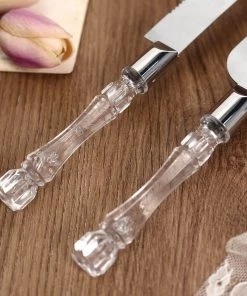 HIER_5320 Stainless Steel Knife & Server Set With Clear Acrylic Handle | Free Gift Box Chargers & Centerpieces