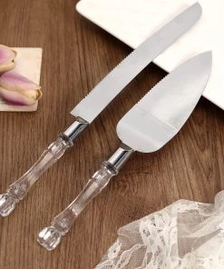 HIER_5320 Stainless Steel Knife & Server Set With Clear Acrylic Handle | Free Gift Box Chargers & Centerpieces