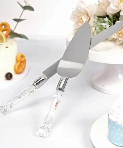 HIER_5320 Stainless Steel Knife & Server Set With Clear Acrylic Handle | Free Gift Box Chargers & Centerpieces