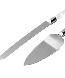 HIER_5320 Stainless Steel Knife & Server Set With Clear Acrylic Handle | Free Gift Box Chargers & Centerpieces