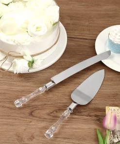 HIER_5320 Stainless Steel Knife & Server Set With Clear Acrylic Handle | Free Gift Box Chargers & Centerpieces