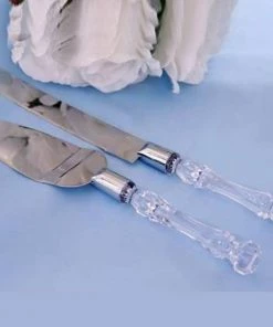 HIER_5320 Stainless Steel Knife & Server Set With Clear Acrylic Handle | Free Gift Box Chargers & Centerpieces