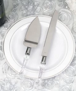 HIER_5320 Stainless Steel Knife & Server Set With Clear Acrylic Handle | Free Gift Box Chargers & Centerpieces