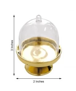 HIER_5320 Disposable Dinnerware 12 Pack | 3" Gold Mini Pedestal Cupcake Stand, Favors/Candy Display Plate With Clear Dome Lid 18 HIER_5320 Disposable Dinnerware 12 Pack | 3