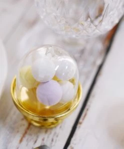 HIER_5320 Disposable Dinnerware 12 Pack | 3" Gold Mini Pedestal Cupcake Stand, Favors/Candy Display Plate With Clear Dome Lid 25 HIER_5320 Disposable Dinnerware 12 Pack | 3