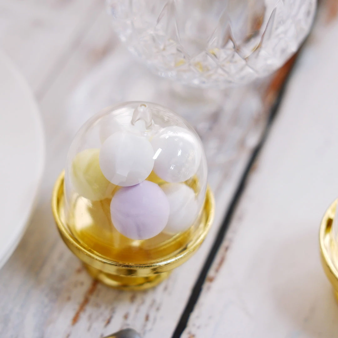 HIER_5320 Disposable Dinnerware 12 Pack | 3" Gold Mini Pedestal Cupcake Stand, Favors/Candy Display Plate With Clear Dome Lid 10 HIER_5320 Disposable Dinnerware 12 Pack | 3" Gold Mini Pedestal Cupcake Stand, Favors/Candy Display Plate With Clear Dome Lid