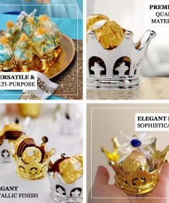 HIER_5320 12 Pack | Gold Fillable Mini Crown Party Favor Candy Treat Containers - 3