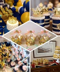 HIER_5320 12 Pack | Gold Fillable Mini Crown Party Favor Candy Treat Containers - 3