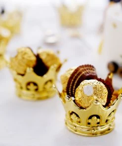 HIER_5320 12 Pack | Gold Fillable Mini Crown Party Favor Candy Treat Containers - 3