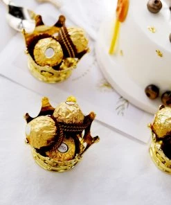 HIER_5320 12 Pack | Gold Fillable Mini Crown Party Favor Candy Treat Containers - 3