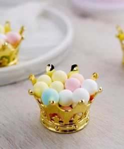 HIER_5320 12 Pack | Gold Fillable Mini Crown Party Favor Candy Treat Containers - 3