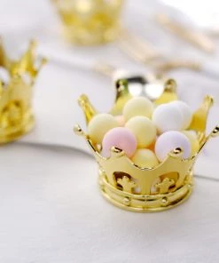 HIER_5320 12 Pack | Gold Fillable Mini Crown Party Favor Candy Treat Containers - 3