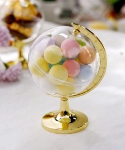 HIER_5320 Disposable Dinnerware 12 Pack | Gold Mini Globe Party Favor Gift Boxes Treat Candy Container - 4.5"