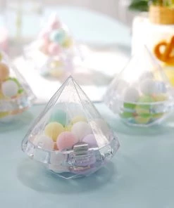 HIER_5320 Disposable Dinnerware 12 Pack | Clear Diamond Party Favor Gift Boxes, Candy Jewel Container - 3.5"