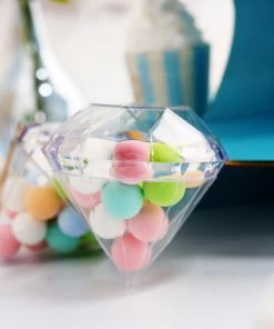 HIER_5320 Disposable Dinnerware 12 Pack | Clear Diamond Party Favor Gift Boxes, Candy Jewel Container - 3.5"