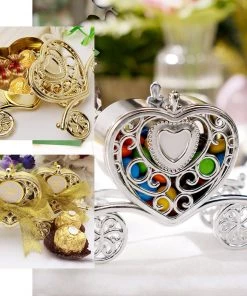 HIER_5320 12 Pack | 4" Silver Heart Carriage Party Favor Gift Boxes, Candy Treat Containers Tabletop Decor 17 HIER_5320 12 Pack | 4