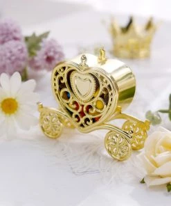 HIER_5320 12 Pack | 4" Gold Heart Carriage Party Favor Gift Boxes, Candy Treat Containers Tabletop Decor