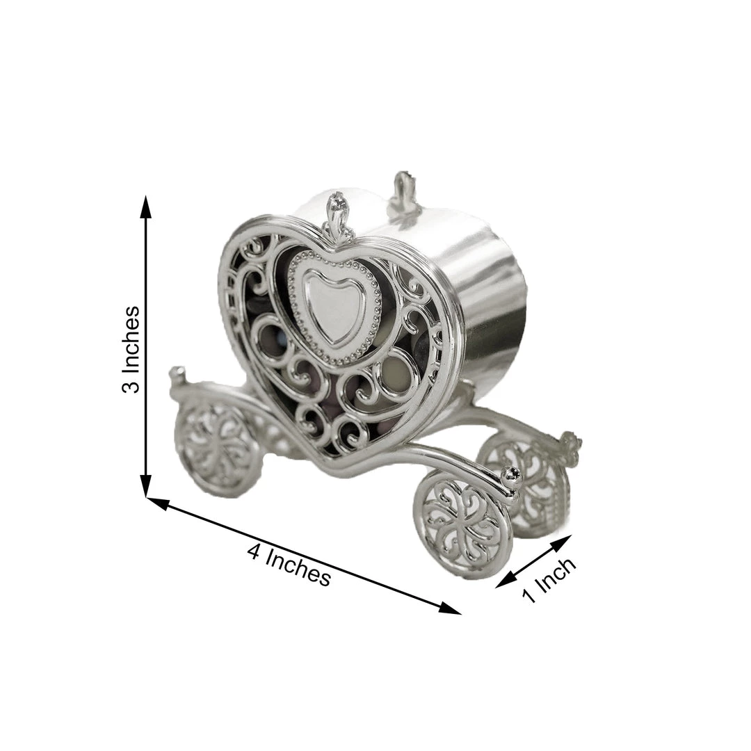 HIER_5320 12 Pack | 4" Silver Heart Carriage Party Favor Gift Boxes, Candy Treat Containers Tabletop Decor 3 HIER_5320 12 Pack | 4" Silver Heart Carriage Party Favor Gift Boxes, Candy Treat Containers Tabletop Decor