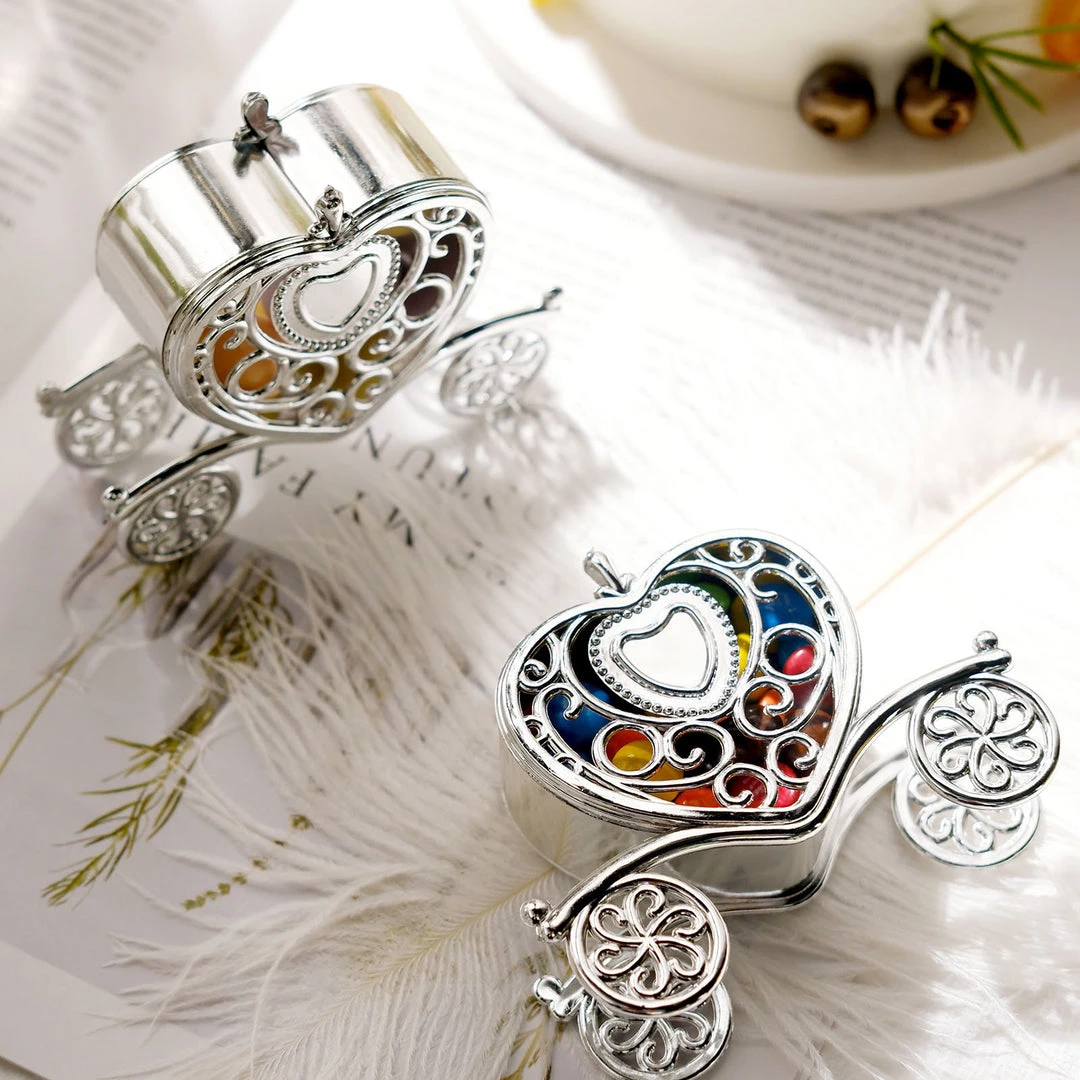 HIER_5320 12 Pack | 4" Silver Heart Carriage Party Favor Gift Boxes, Candy Treat Containers Tabletop Decor 9 HIER_5320 12 Pack | 4" Silver Heart Carriage Party Favor Gift Boxes, Candy Treat Containers Tabletop Decor