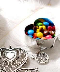 HIER_5320 12 Pack | 4" Silver Heart Carriage Party Favor Gift Boxes, Candy Treat Containers Tabletop Decor 18 HIER_5320 12 Pack | 4