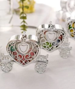 HIER_5320 12 Pack | 4" Silver Heart Carriage Party Favor Gift Boxes, Candy Treat Containers Tabletop Decor 20 HIER_5320 12 Pack | 4
