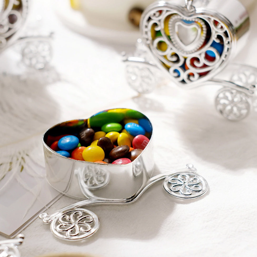 HIER_5320 12 Pack | 4" Silver Heart Carriage Party Favor Gift Boxes, Candy Treat Containers Tabletop Decor 11 HIER_5320 12 Pack | 4" Silver Heart Carriage Party Favor Gift Boxes, Candy Treat Containers Tabletop Decor