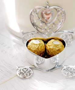 HIER_5320 12 Pack | 4" Silver Heart Carriage Party Favor Gift Boxes, Candy Treat Containers Tabletop Decor 19 HIER_5320 12 Pack | 4