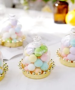 HIER_5320 12 Pack | Gold Crown Party Favor Gift Boxes, Candy Treat Containers With Clear Dome Lid- 4" Tabletop Decor