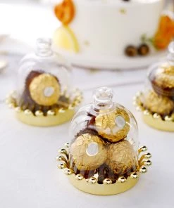HIER_5320 12 Pack | Gold Crown Party Favor Gift Boxes, Candy Treat Containers With Clear Dome Lid- 4" Tabletop Decor