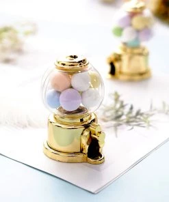 HIER_5320 Tabletop Decor 6 Pack | Gold Mini Gumball Machine Party Favor Gift Boxes, Candy Treat Containers - 3.5"
