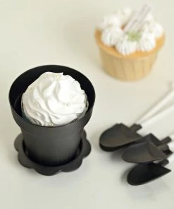 HIER_5320 Disposable Dinnerware 12 Pack | Black Small Favor Jars Succulent Planter Pots Ice Cream Dessert Cups With Accessories