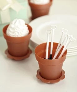 HIER_5320 12 Pack | Terracotta Small Favor Jars Succulent Planter Pots Ice Cream Dessert Cups With Accessories Disposable Dinnerware