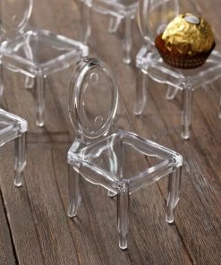 HIER_5320 12 Pack | Clear Chair Shaped Party Favor Gift Holders, Candy Treat Display - 4"