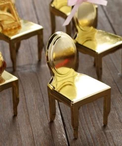 HIER_5320 12 Pack | Gold Chair Shaped Party Favor Gift Holders, Candy Treat Display - 4"