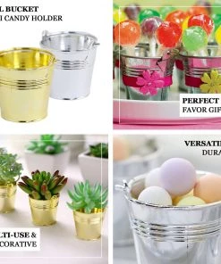 HIER_5320 12 Pack | Gold Pail Bucket Party Favor Candy Gift Boxes | Mini Planter - 2