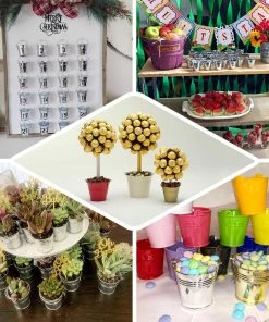 HIER_5320 12 Pack | Gold Pail Bucket Party Favor Candy Gift Boxes | Mini Planter - 2