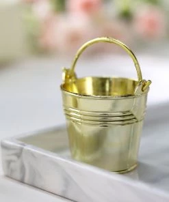 HIER_5320 12 Pack | Gold Pail Bucket Party Favor Candy Gift Boxes | Mini Planter - 2