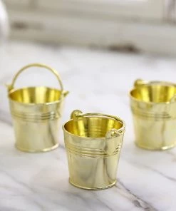 HIER_5320 12 Pack | Gold Pail Bucket Party Favor Candy Gift Boxes | Mini Planter - 2